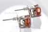 Stud Earrings - Orange Sapphire & 925 Sterling Silver Settings