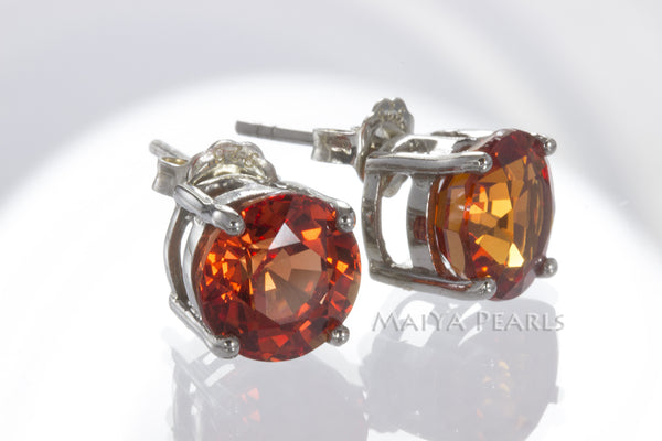 Stud Earrings Orange Sapphire 925 Sterling Silver Settings MaiYa Pearls