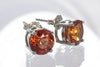 Stud Earrings - Orange Sapphire & 925 Sterling Silver Settings