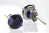 Stud Earrings - Dark Blue Sapphire & 925 Sterling Silver Settings