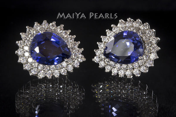 Stud Earrings - Blue and White Sapphires