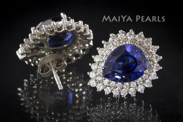 Stud Earrings - Blue and White Sapphires