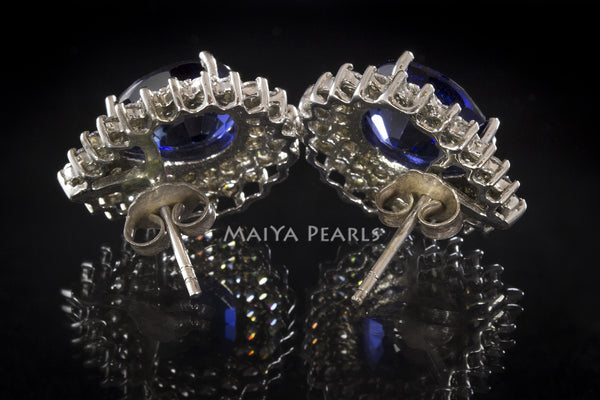 Stud Earrings - Blue and White Sapphires