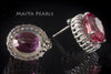 Stud Earrings - Pink Orange Sapphire & 925 Sterling Silver Clasp