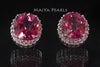 Stud Earrings - Pink Orange Sapphire & 925 Sterling Silver Clasp