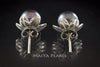 Stud Earrings - Dark Purple Round Pearls with Flower Cup