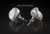 Stud Earrings  -  White Baroque Pearls & 925 Sterling Silver