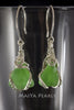 Earrings - Green Sea Glass & Argentium Silver Custom Wirework