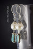 Earrings -  Round White Pearl, Turquoise, & 925 Sterling Silver Settings