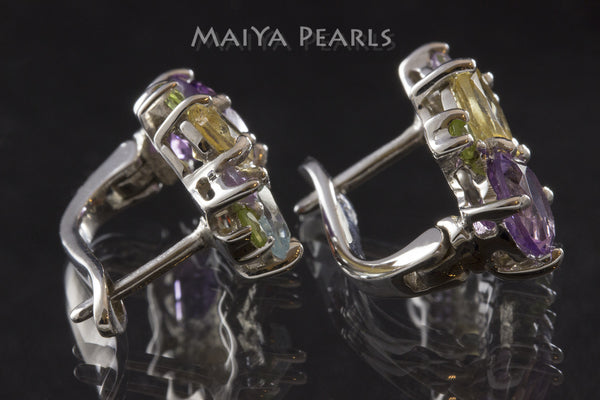 Stud Earrings - Multi-Gemstone Floral Design