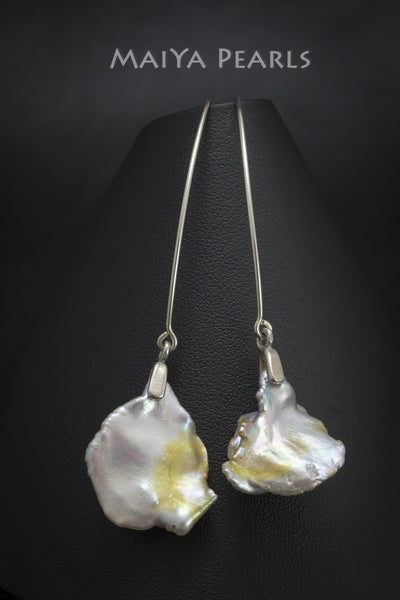 Earrings  -  Multi colour Keishi Petal Pearl on Long Shepherd's Hook