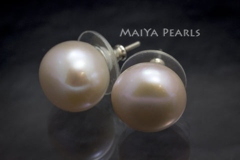 Stud Earrings  -  Large Lavender Button Pearls with Silicon Backing