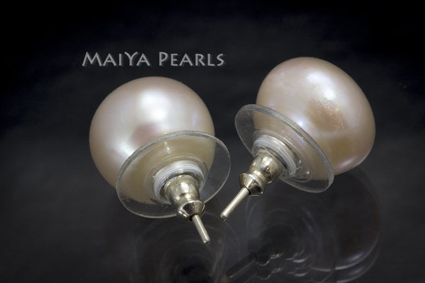 Stud Earrings  -  Large Lavender Button Pearls with Silicon Backing