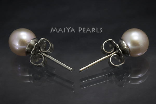 Stud Earrings - Round Pearl (White, Peach, Purple, Dyed Black)