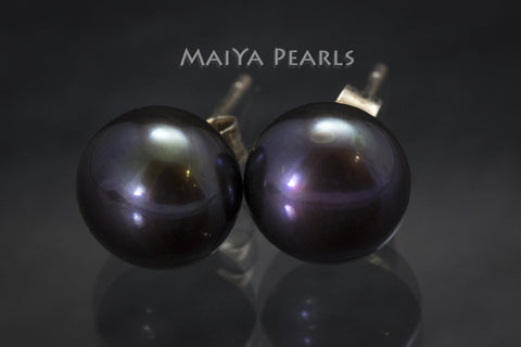 Stud Earrings - Purple Button Pearl Studs