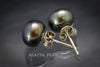 Stud Earrings - Greenish Black Button Pearl Studs