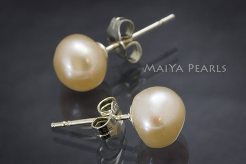 Stud Earrings -  Baroque Freshwater Pearl Studs (Available in Peach, Lavender, Black)