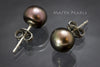 Stud Earrings - Greenish Black Button Pearl Studs