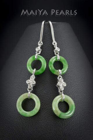 Earrings - AAA Jadeite, Diamonds, and 18K White Gold