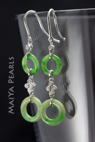 Earrings - AAA Jadeite, Diamonds, and 18K White Gold