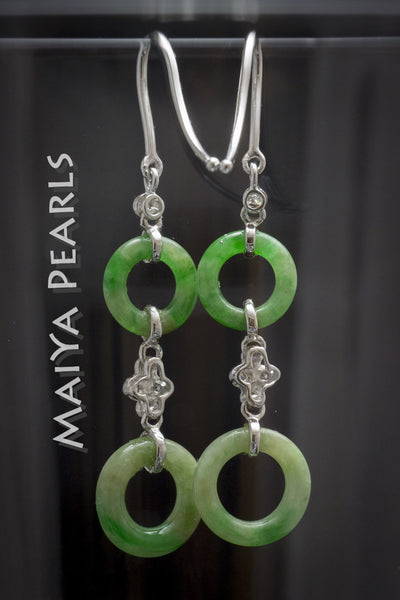 Earrings - AAA Jadeite, Diamonds, and 18K White Gold