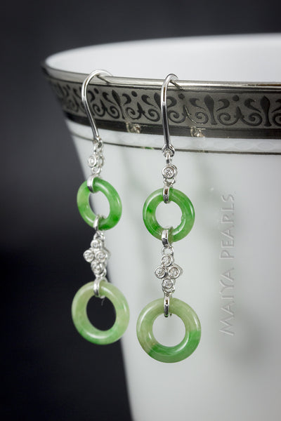 Earrings - AAA Jadeite, Diamonds, and 18K White Gold