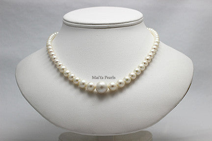 Necklace- 16" choker 1 strand graduated freshwater pearls