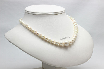 Necklace- 16" choker 1 strand graduated freshwater pearls