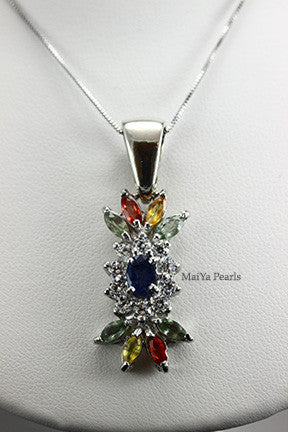 Pendant- Blue Sapphire with multi color gemstones