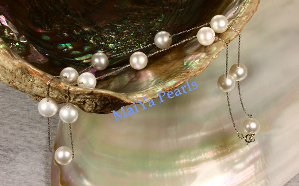 Necklace - 14k White Gold & AAA Fine Freshwater Pearls Round White