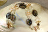 Necklace - Paua Sea Shell Natural & Cultured White Keshi Pearls, Peach Stick / Biwa Pearls