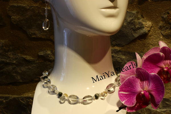 Necklace - Convertible - Natural Crystal & Cat's Eye with Moonstones