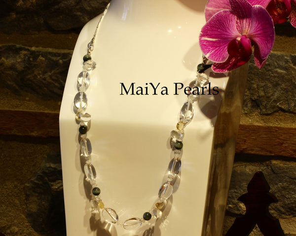 Necklace - Convertible - Natural Crystal & Cat's Eye with Moonstones