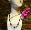 Necklace - Convertible Large Purplish Navy Blue Pearl Nuggets & Square Turquoise