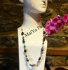 Necklace - Convertible Large Purplish Navy Blue Pearl Nuggets & Square Turquoise