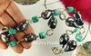 Necklace - Convertible Large Purplish Navy Blue Pearl Nuggets & Square Turquoise