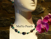 Necklace - Convertible Large Purplish Navy Blue Pearl Nuggets & Square Turquoise
