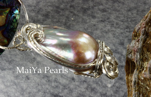 Pendant - Purple Pearl-on-Fire Wire Sculpted